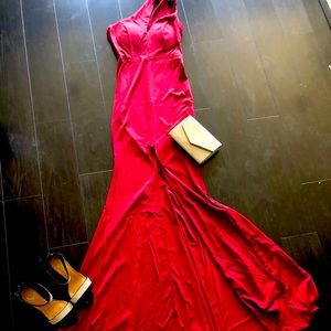 Brand new never worn burgundy one shoulder formal dress!